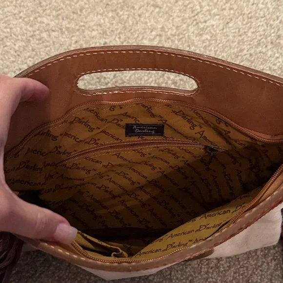 American Darling Tan and Cream Crossbody Bag with Fringe - Picture 3 of 10